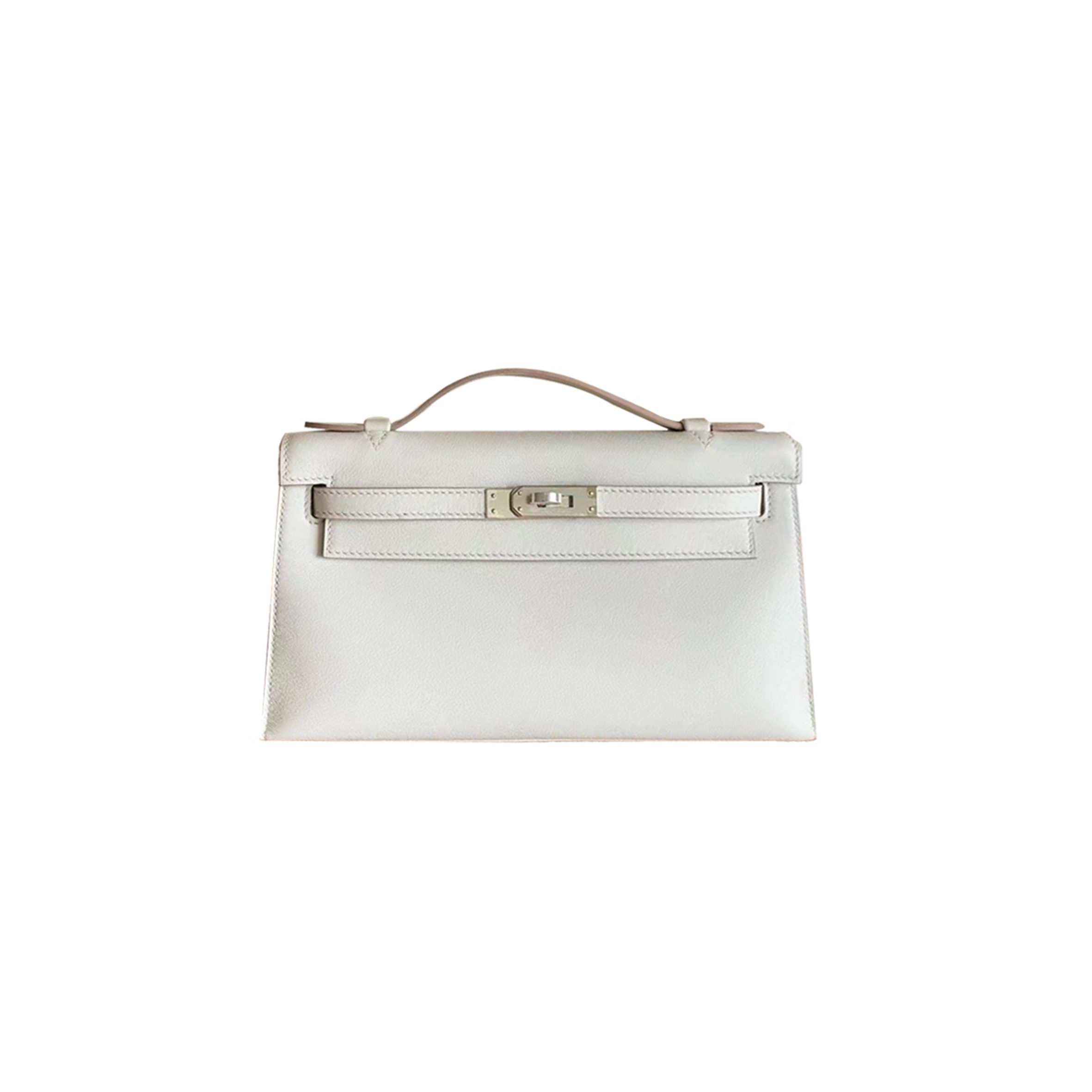 HERMÈS KELLY CLUTCH SWIFT M4 MILK GRAY SILVER (22*14*7cm) 